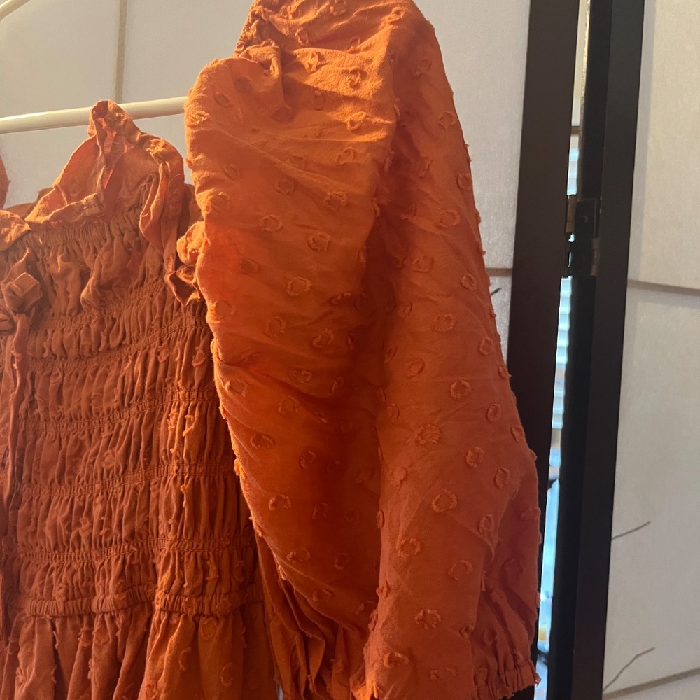 Fall orange puff sleeve dress - Picture 3 of 6